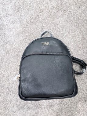 GUESS Black Leather Mini Backpack with Gold Logo